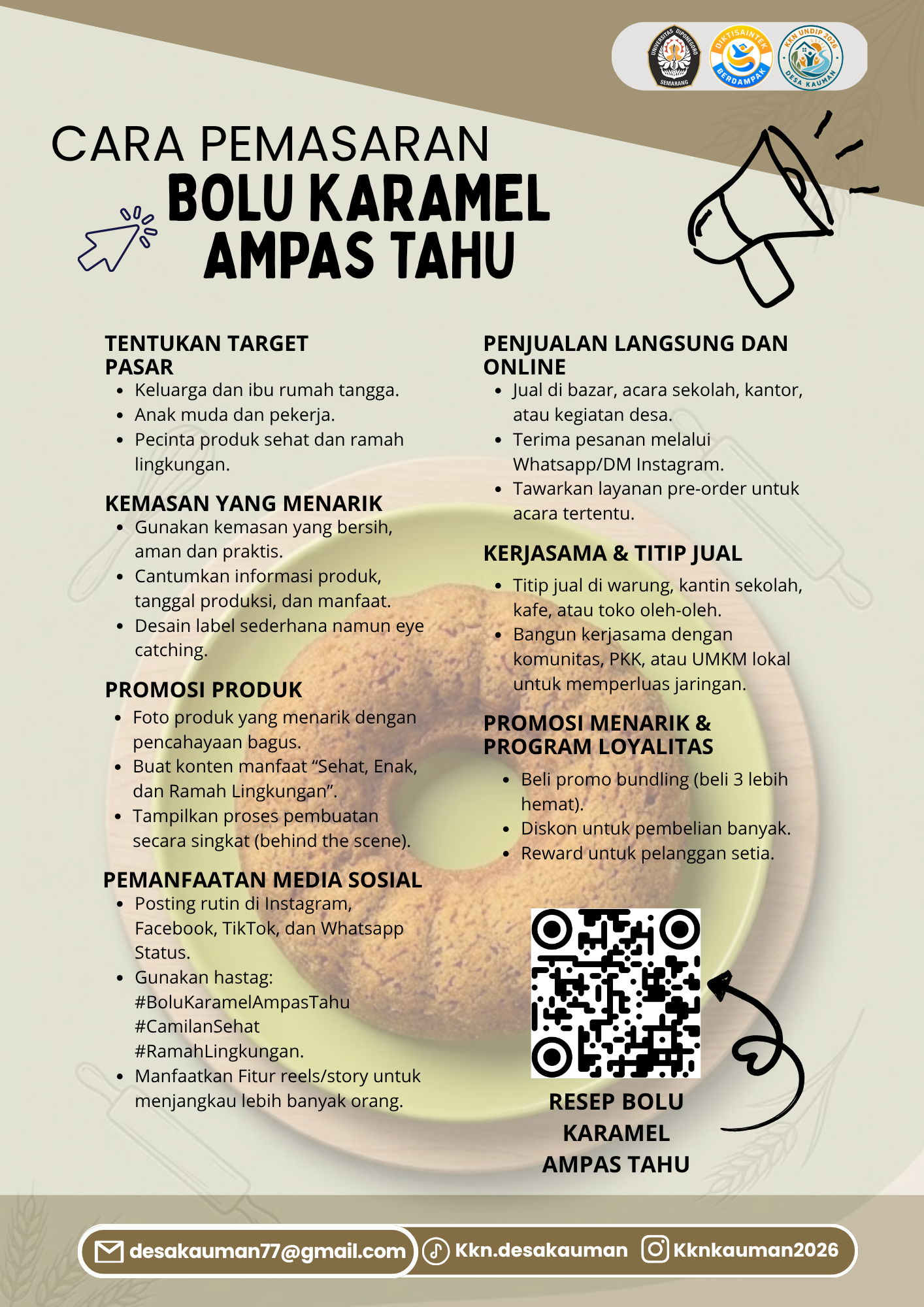 CARA PEMASARAN BOLU KARAMEL AMPAS TAHU